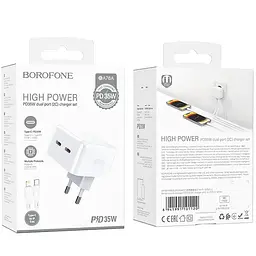 МЗП Borofone BA76A Source PD35W (2USB-З) + кабель Type-C to Lightning White - мініатюра 6