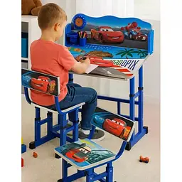 Набір дитячих меблів Disney Cars біло-блакитний - регульована дитяча парта Disney Cars зі стільцем, полицею та підставкою для ніг - мініатюра 5