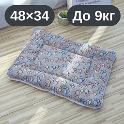 М’який плюшевий килимок-лежанка для котів та собак, теплий двосторонній матрацик, 48×34, до 9 кг, сірий з лапками KT8001182