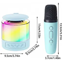 Портативна колонка K19 Bluetooth з LED-підсвіткою і 2 мікрофонами, караоке Синя - мініатюра 3