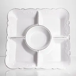 Менажниця порцелянова  Yiwu  White Square 31.5х31.5 см 5 секцій на ніжці  Yiwu 120-YH-HG058 - мініатюра 4