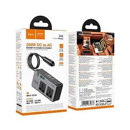 Автомобільний перетворювач напруги HOCO New 2-socket universal (PD66W/1C2A) car inverter Z66 - мініатюра 2