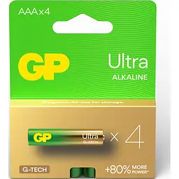 Батарейка Gp AAA LR03 Ultra Alkaline * 4 (24AU21-SB4 / 4891199218255) - мініатюра 2