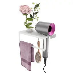 Полиця в ванну кімнату Nice & Cozy HairDry з отвором для рушників та фену біла