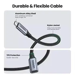 Кабель подовжувач USB Type C 3.1 Gen 2 UGREEN US372 4K/60HZ 10GBPS 5A 100W 1 м Gray (30205) - мініатюра 3