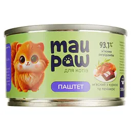 Набір вологого корму для дорослих котів MAU PAW паштет з куркою та печінкою консервований 5 шт. х 100 г  + подарунок Вологий корм для дорослих котів MAU PAW паштет з індичкою 1 шт. х 100 г - мініатюра 2