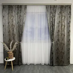 Жакардові мармурові штори сіро-шоколадного кольору 2шт. 150х270 з білим шифоновим тюлем 400х270, на ALBO pbe0052753 - мініатюра 3