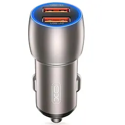 Автомобільний зарядний пристрій, швидка зарядка в авто сіра XO CC52 QC 3.0 36W/2USB 12/24V