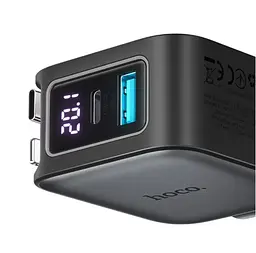 АЗП Hoco Z67A Triunfar PD60W(1C1A)+Type-C/iP car charger with dual telescopic cable and digital display dark Black - мініатюра 3