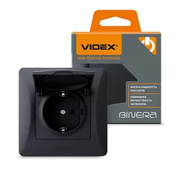 Розетка Videx BINERA 1ая із заземленням і кришкою черн (VF-BNSK1GС-BG) - мініатюра 4