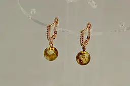 Сережки No Name підвіски кульки медовий агат 2,9 см 10 мм золотисті
