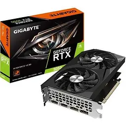 Відеокарта GeForce RTX 3050, Gigabyte, WINDFORCE V2, 8Gb GDDR6, 128-bit, 2xHDMI/2xDP, 1777/14000 MHz, 8-pin (GV-N3050WF2V2-8GD)