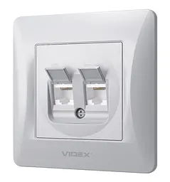 Розетка Videx Binera CAT6+CAT6 комп'ютерна подвійна срібний шовк (VF-BNSK2PC6-SS) - мініатюра 2