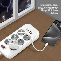 Мережевий фільтр , 6 розеток, 2 м, White ColorWay teh0028207 - мініатюра 3