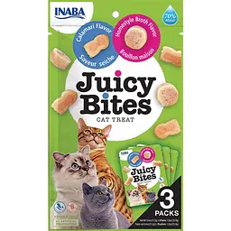 Ласощі для котів INABA Juicy Bites, соковиті снеки зі смаком бульйону та кальмарів, 3×11.3 г, 48 шт./уп.