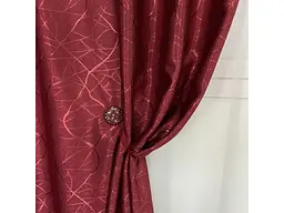 Льняні штори "бите скло" бордового кольору 2шт. 150х270 з білим шифоновим тюлем 400х270, на тасьмі ALBO pbe0052741 - мініатюра 9