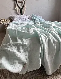Покривало Zeintex Heaven муслінове бавовняне світло-голубе - мініатюра 7