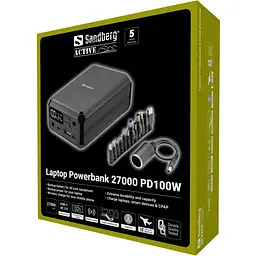 УМБ Sandberg 27000mAh Laptop DC12–24v 84W,100W PD, QC3.0, USB-A, 2xDC, 2xUSB-C, QI-10W, PowerThru - мініатюра 8