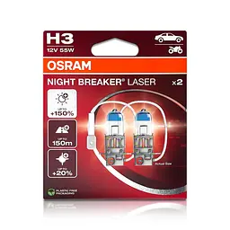Комплект галогенових ламп OSRAM 64151NL-2HB H3 Night Breaker LASER +150% 55W 12V Pk22s (2 шт) - мініатюра 6