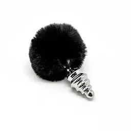 Металлическая анальная пробка с хвостиком Alive Fluffly Twist Plug M, 6.3х3.2, черная - миниатюра 2