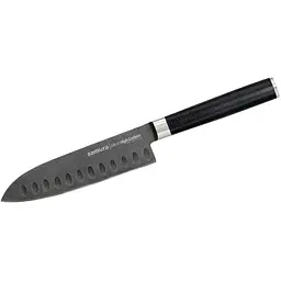 Ніж кухонний Сантоку з жолобчастою лінією леза 138 мм Samura Mo-V Stonewash (SM-0093B)