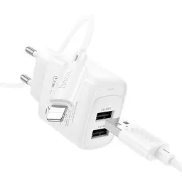 МЗП Hoco C141A Smart 2.1A (2USB-A) + кабель USB to Lightning White - мініатюра 4