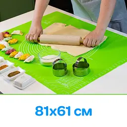 Комплект килимок силіконовий для розкачування тіста, випічки та заморожування напівфабрикатів 81х61 см і ніж пластиковий, A-plus Салатовий 85219 - мініатюра 4