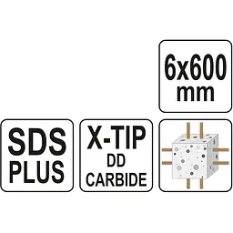 Свердло по залізобетону Yato SDS+ Premium Х-тип Ø=6х600 мм 4 різальні пруги (YT-41960) - мініатюра 5