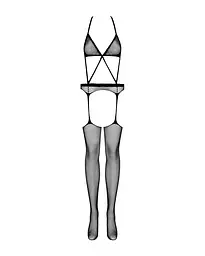 Сітчастий бодістокінг з імітацією топа, пояса та панчохи Obsessive Bodystocking N108 S/M/L, чорний - мініатюра 5