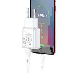 Блок живлення та кабель Hoco C88A Type-C Cable Star round dual port charger set білий - мініатюра 3