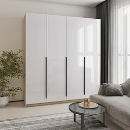 Шафа 4-дверна MebelStar Оскар Gloss BL-B, комплект полиць 200x52x220 см Дуб сонома/Білий (MBS-5324)