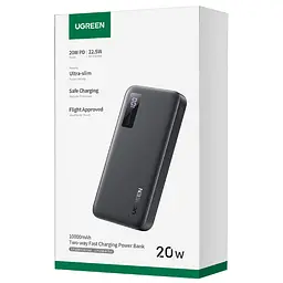 УМБ Ugreen 10000mAh 20W PD,QC3.0 USB-A+USB-C Black (PB311) - мініатюра 3