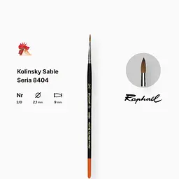 Пензель колонок круглий Raphael Kolinsky Sable, №2/0, професійний, коротка ручка - мініатюра 2