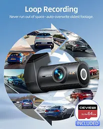 Відеореєстратор CIEVIE Dash Cam спереду та ззаду, 4K Dashcam з 64 ГБ SD-картою, 1,5-дюй-3-градусний IPS-дисплей - мініатюра 6