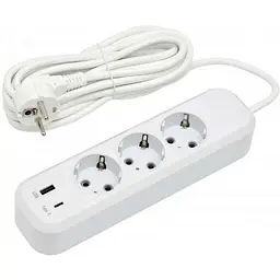 Подовжувач LUXEL 3м 3 гнізда земля + USB+Type C 7163