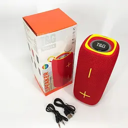 Портативна акумуляторна 16W Bluetooth колонка BT/USB/TF/FM з ремінцем та світломузикою 18см TG 654 червона - мініатюра 3