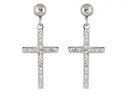 Сережки Xuping TTM Stainless Steel Родій пусети "Хрестики з цирконієм" (217695)