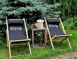 Розкладне дерев’яне крісло шезлонг з тканиною, для дачі, пляжу чи кафе - мініатюра 2