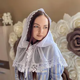 Палантин для жінок в церкву жіноча мереживна шифонова хустка для храму на хрестини мамі, обряду вінчання Ажурні квіти 80*120 см Betis білий