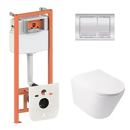 Набір: Qtap Swan Ultra Quiet унітаз підвісний QT16335179W + Nest комплект інсталяції 4в1 (квадратна клавіша Chrome) QT0133M425 + M06028CRM