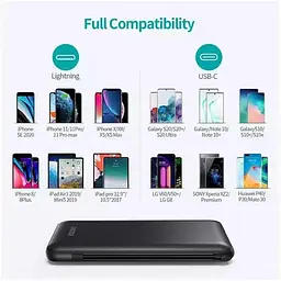 Портативний зарядний пристрій Choetech із вбудованими кабелями USB-C та Lightning ємністю 10 000 мАг - мініатюра 4