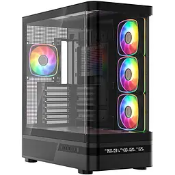 Корпус Modecom VOLCANO AQ200 ARGB MIDI FRONT LCD, 4x120mm fans ЧОРНІЙ без Блок живлення ATX