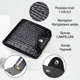 Стильне чоловіче портмоне у два складення з натуральної фактурної шкіри з тисненням під крокодила Canpellini 21572 чорне - мініатюра 2
