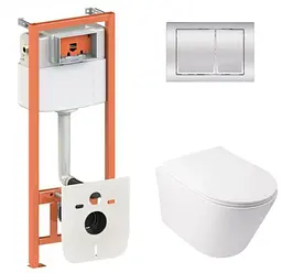 Набір Qtap Nest 4 в 1 підвісний унітаз Swan Ultra Quiet 485x360x320 + комплект інсталяції QT16335179W45148 - мініатюра 1