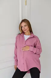 Жіноча сорочка для вагітних стилю oversize з мікровельвету Varna розмір L-XL Lullababe пудрова - мініатюра 5
