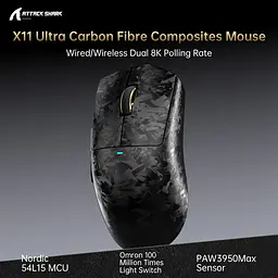 Ігрова бездротова мишка Attack Shark X11 ULTRA / Три режими підключення / Carbon Fiber / Сенсор PAW3950MAX / 42000 DPI / Black - мініатюра 3
