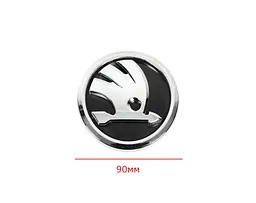 Емблема Skoda (новий тип) Чорний + Хром Ø90 мм (на скотчі) 3V0853621A - мініатюра 2