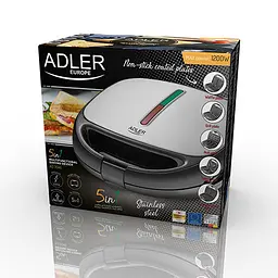 Мультимейкер 5 в 1 Adler AD 3040 (вафельниця — сендвічниця — гриль — тостер — горіхомелка) - мініатюра 9