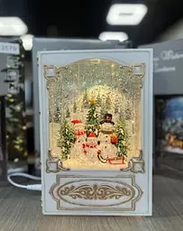 Новорічний нічник Xmas WDL-24023В музичний світильник з ефектом снігового вихору від батарейок Золотий - мініатюра 2