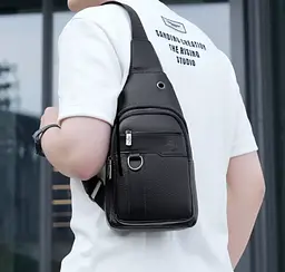 Сумка слінг чоловіча нагрудна чорна містка Кенгуру 1692 - мініатюра 10